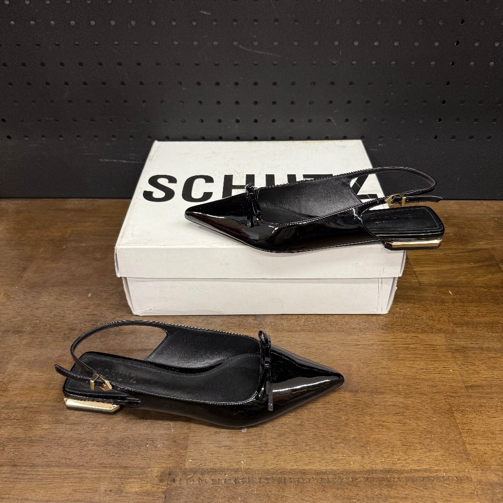 Used W/ Box! Women's Schutz Violetta Sculpt Ballet Black Leather Flats Size 6
